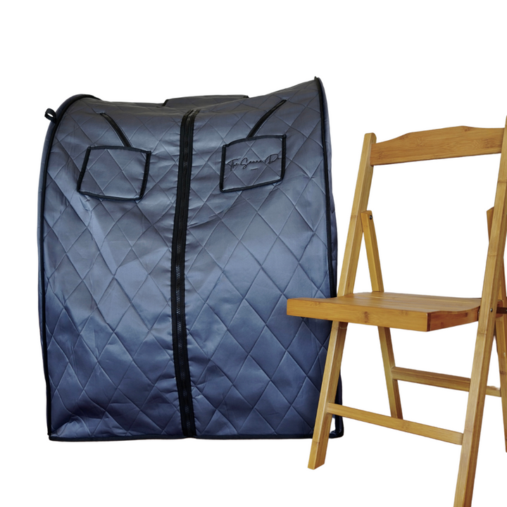 Sauna Dr with bamboo chair powered by Therasage