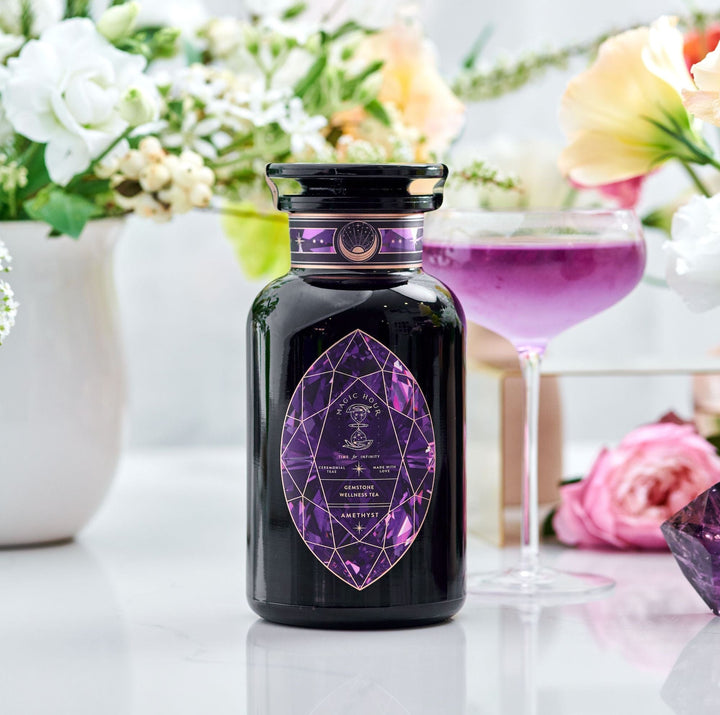 Magic Hour Amethyst: Strawberry-Passionfruit Gemstone Wellness Tea Calming Botanical Support