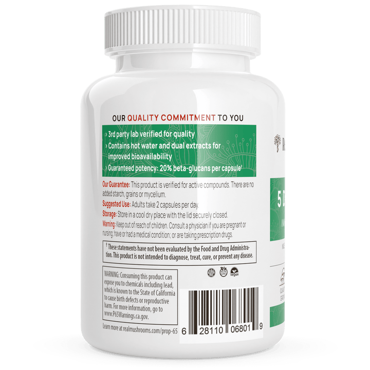 REAL MUSHROOMS 5 Defenders Mushroom Capsules back label