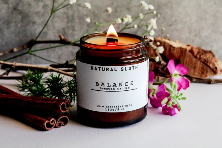 Natural Sloth Lit Balance Scented Beeswax Candle