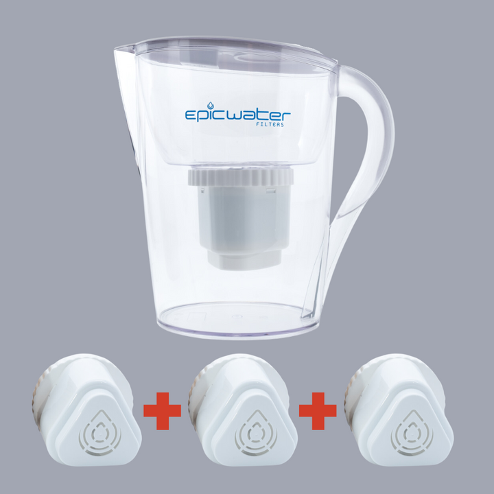 Epic Water Pure Pitcher + 3 Extra Replacement Filter - Removes Fluoride & PFAS