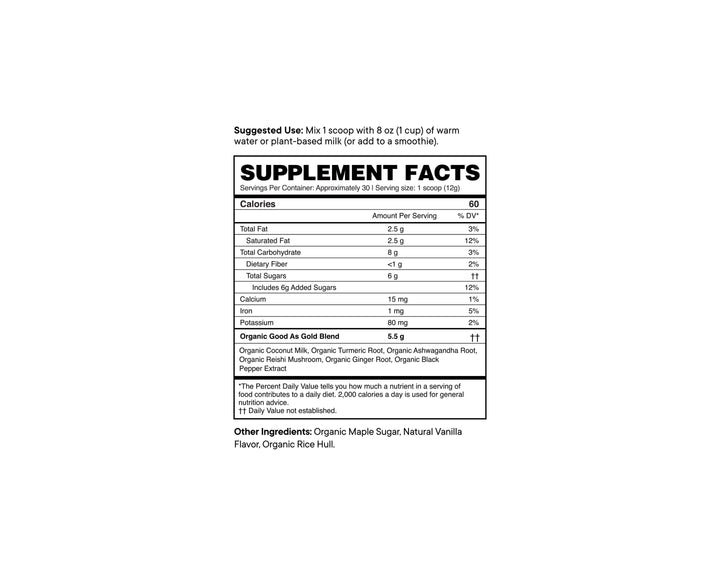 Ora Organic Good as Gold Supplement Facts