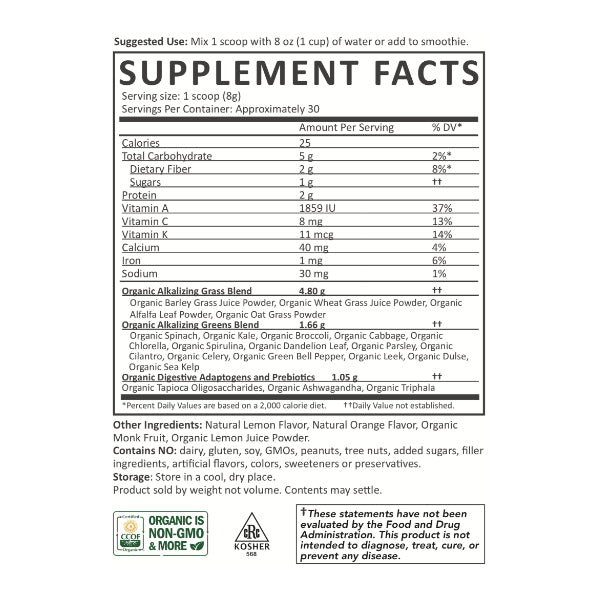 Ora Organic Easy Being Green Powder Supplement Facts