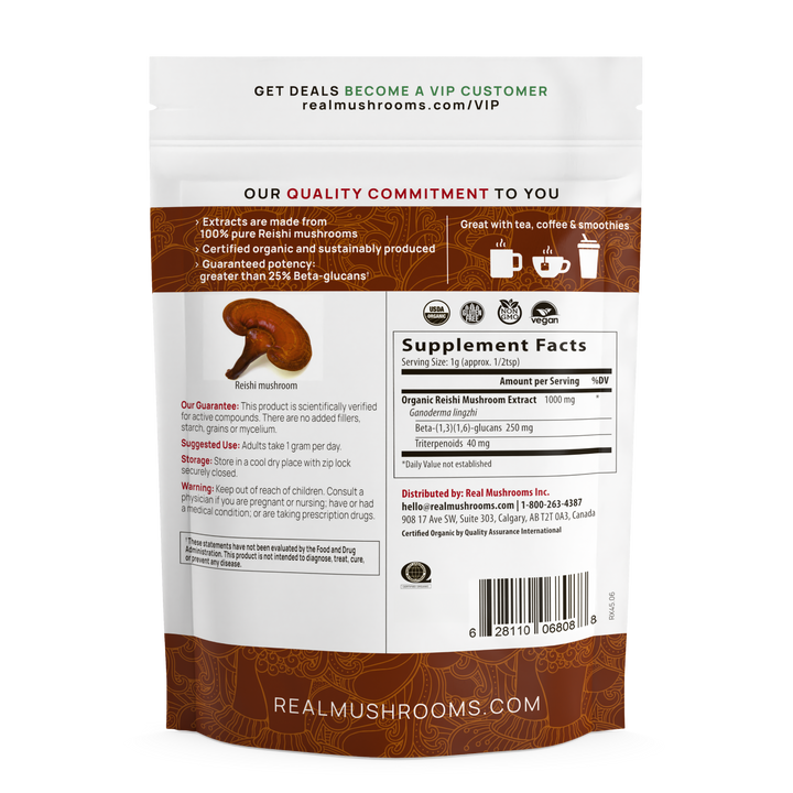 Real Mushrooms Reishi Mushroom Powder Extract Supplement Facts