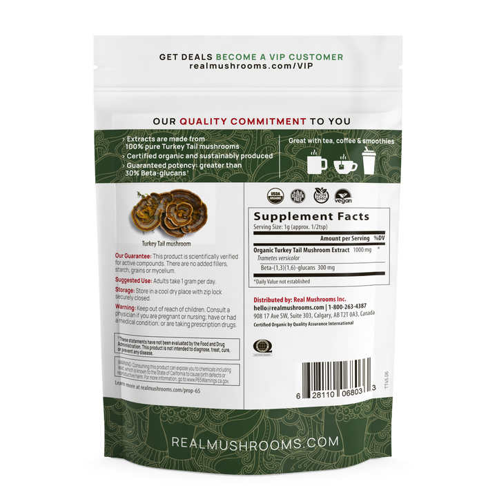 REAL MUSHROOMS Turkey Tail Extract - Bulk Powder back label
