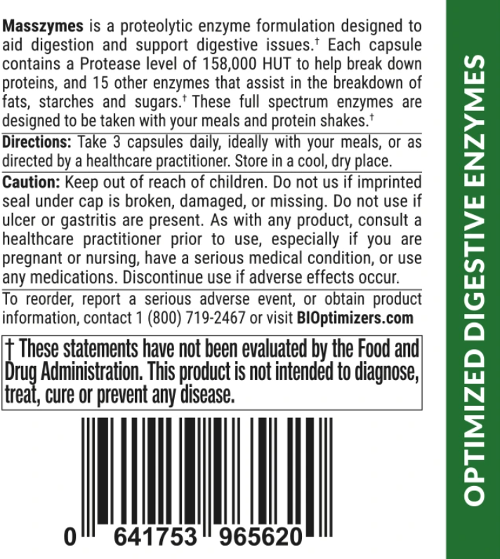 BiOptimizers Masszymes Back label