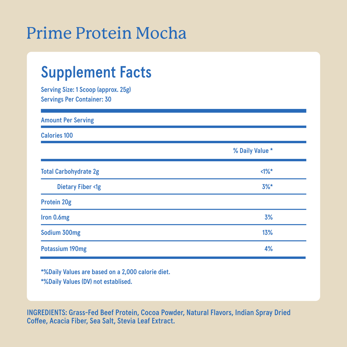 Equip Prime Protein mocha Supplement Facts and ingredient information