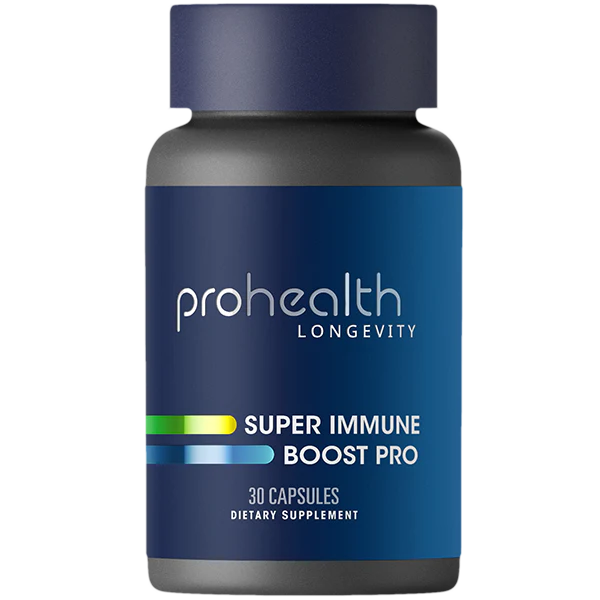 ProHealth Longevity Super Immune Boost Pro supports daily immune resilience with vitamin C, zinc, and herbal extracts in a synergistic 30-capsule formula.