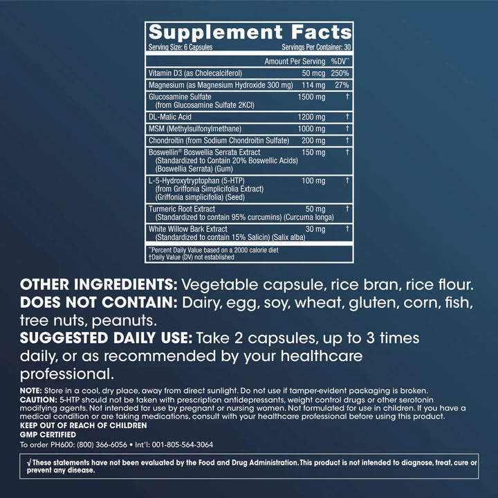 Supplement Facts Prohealth Longevity - Muscle Relief Pro - 180 capsules