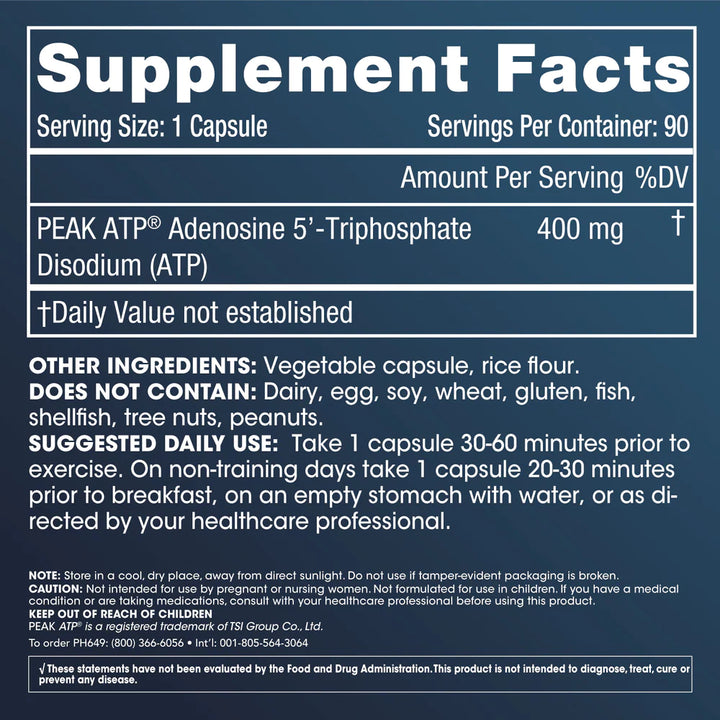 Supplement Facts of Prohealth Longevity - Longevity ATP - 400 mg, 90 Capsules