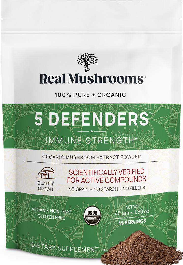 REAL MUSHROOMS 5 Defenders Organic Mushroom Complex 45 servings 