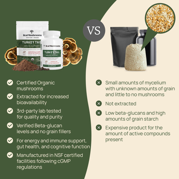 REAL MUSHROOMS Turkey Tail Extract - Bulk Powder is a certified organic mushrooms and 3rd-party lab tested for quality and purity