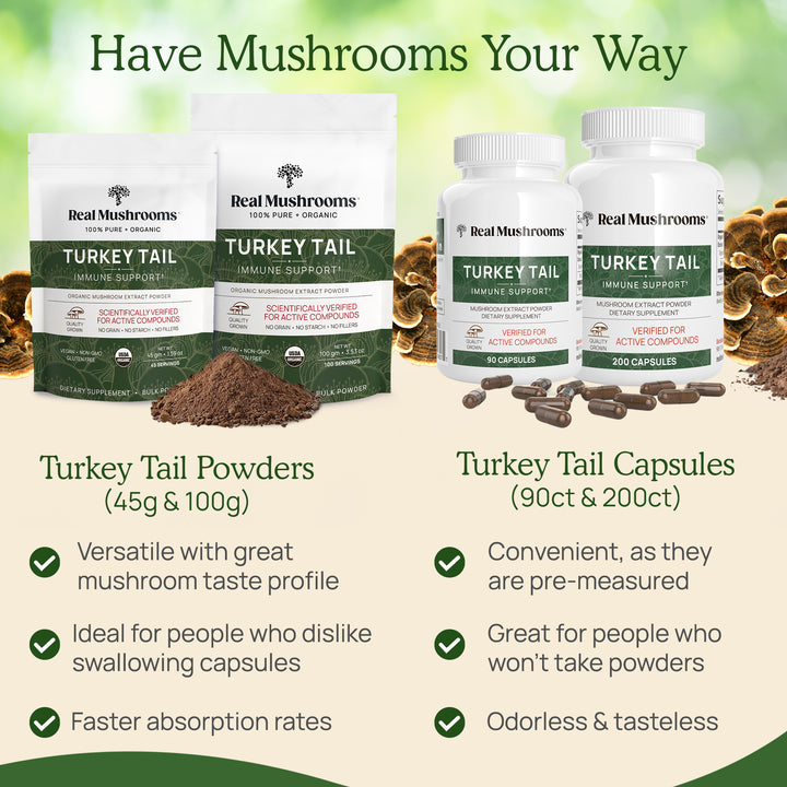 REAL MUSHROOMS Turkey Tail Mushroom Capsules and Powder