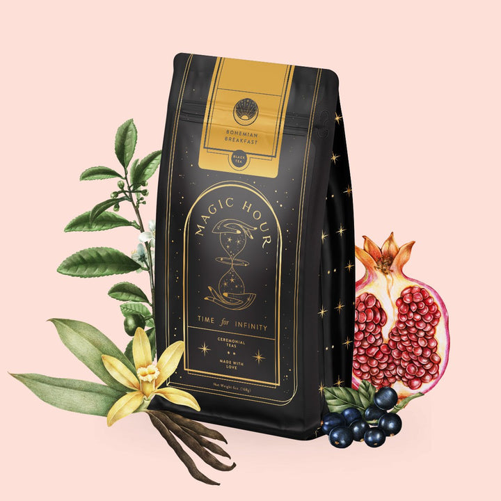Magic Hour Organic Bohemian Breakfast Black Tea- Probiotic Rich Vanilla Puerh Tea for Digestion & Energy in Pouch
