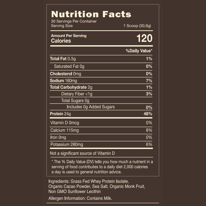 Kono Nutrition Regenerative Gras Fed Chocolate Whey Protein Isolate Nutrition Facts