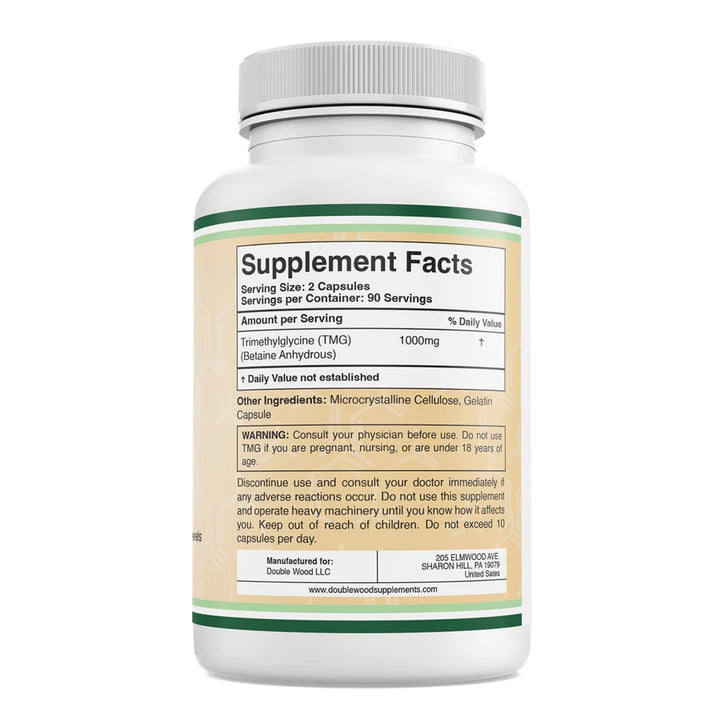 Supplement facts of Double Wood - Trimethylglycine (TMG)