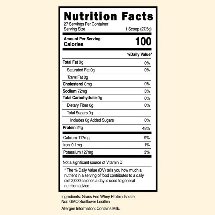 Kono Nutrition Regenerative Gras Fed Unflavored Whey Protein Isolate Nutrition Facts