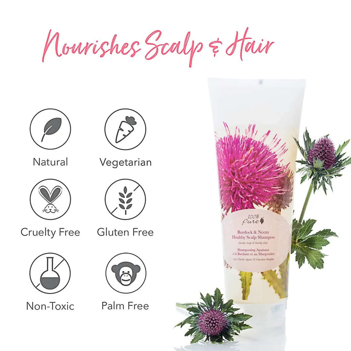 100% Pure - Burdock and Neem Healthy Scalp Shampoo Benefits