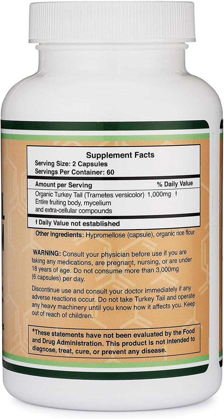 Double Wood - Turkey Tail Mushroom for Immune and Digestive Support Facts