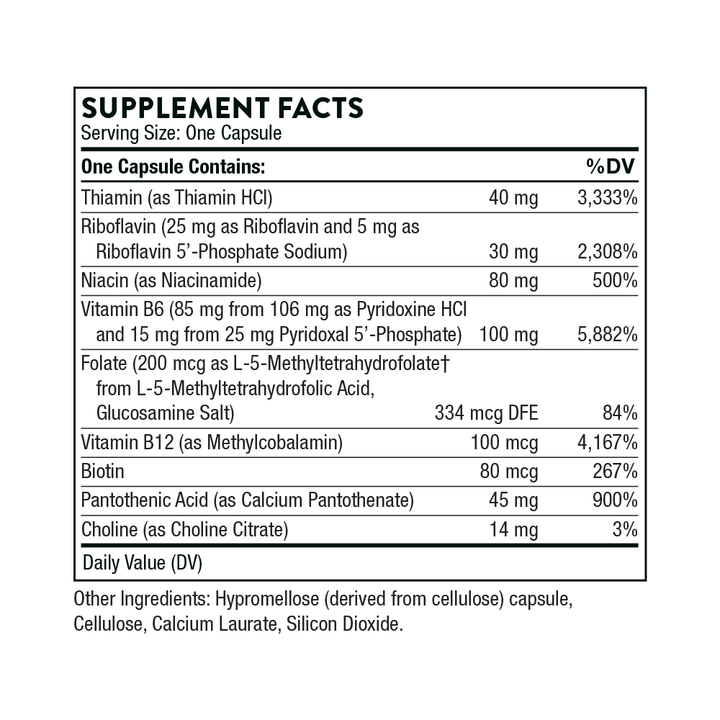 Detailed Supplement Facts Of Thorne B-Complex #6