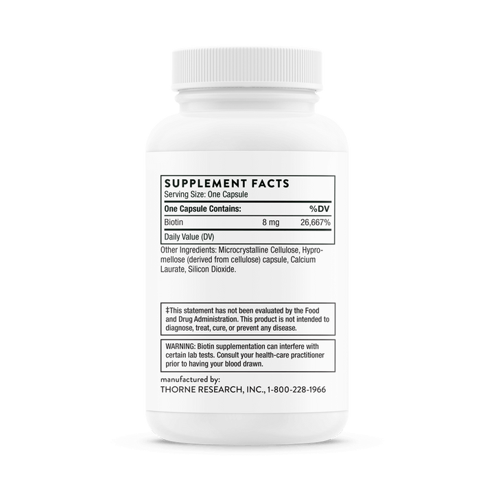 Thorne Biotin Supplement Facts - Back Bottle