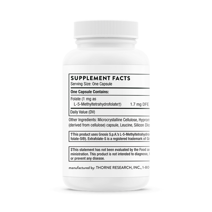 Thorne 5-MTHF 1 mg Supplement Facts Back Bottle