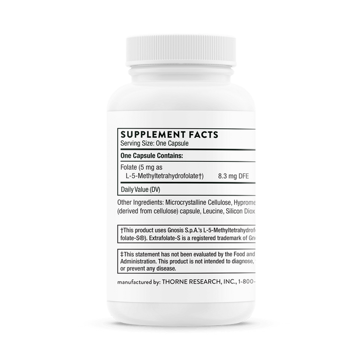 Thorne 5-MTHF 5 mg Supplement Facts back Bottle