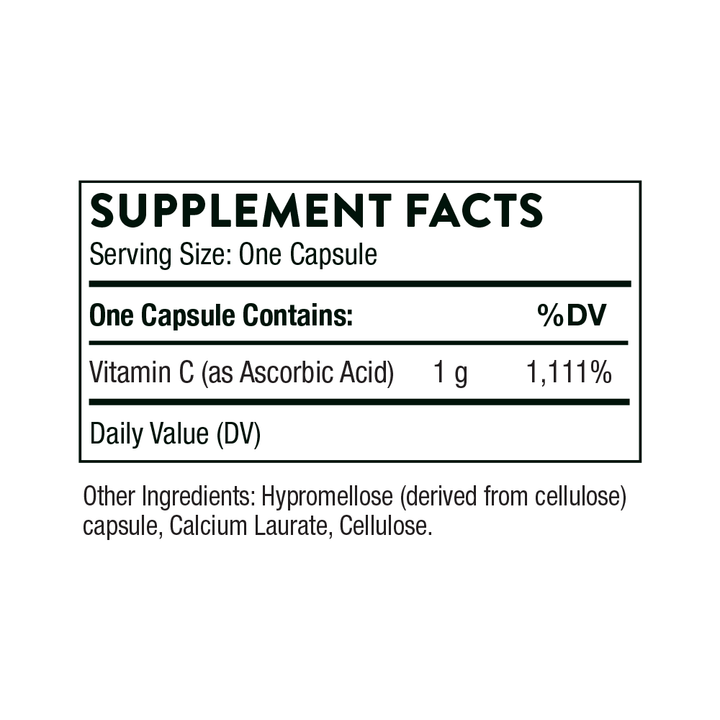 Supplement Facts Of Thorne Ascorbic Acid (60 count)