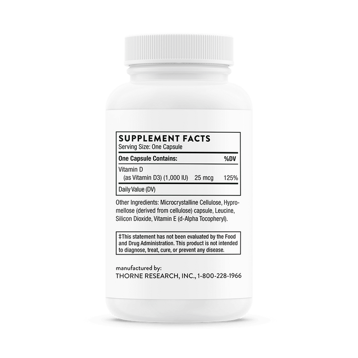 Thorne Vitamin D-1,000 Supplement Facts and Ingredients