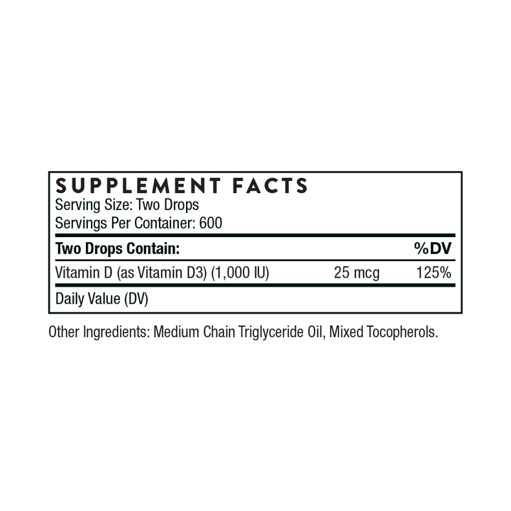 Thorne Vitamin D Liquid Supplement Facts