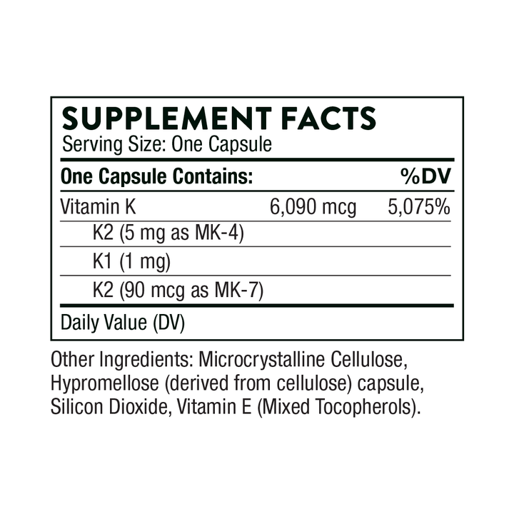 Thorne Vitamin K - formerly 3-K Complete Supplement Facts