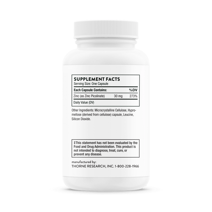 Thorne Zinc Picolinate 30 mg - NSF Certified for Sport Supplement Facts and Ingredients
