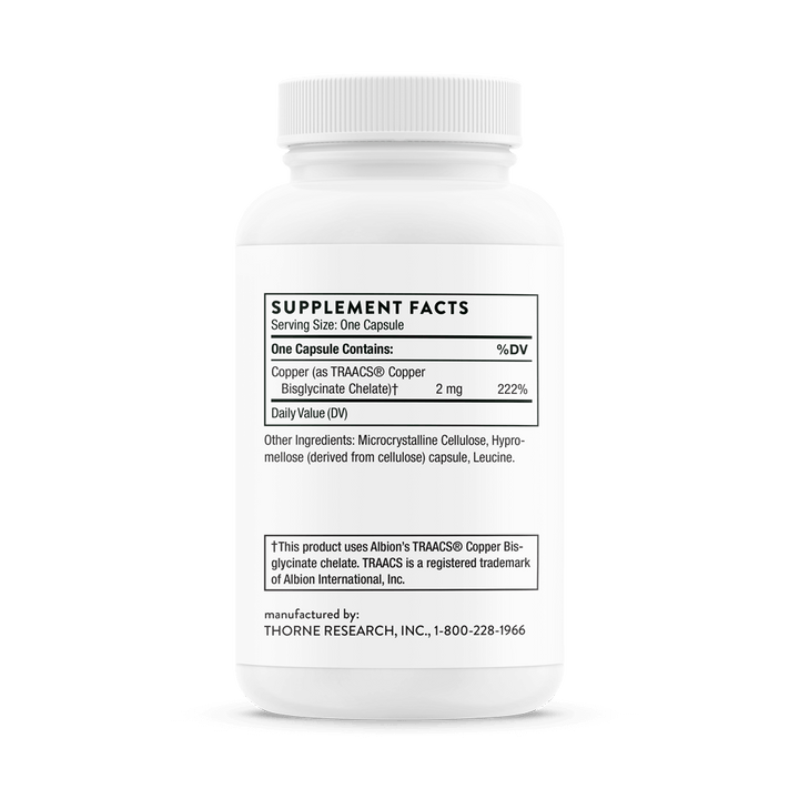 Thorne Copper Bisglycinate Supplement Facts and Ingredients