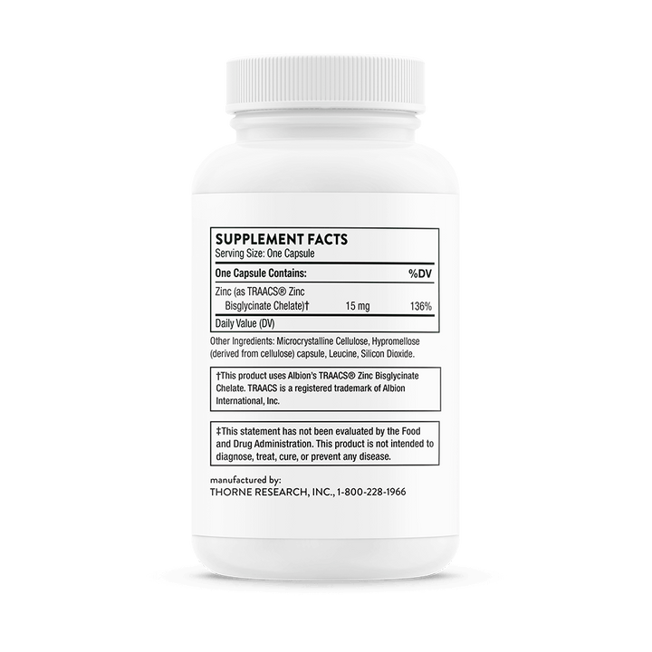 Thorne Zinc Bisglycinate 15 mg Supplement Facts and Ingredients