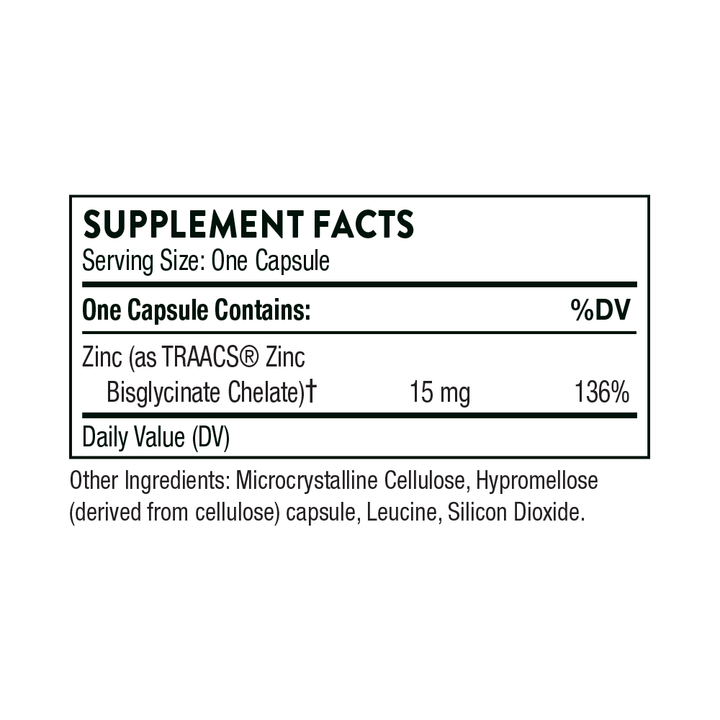 Thorne Zinc Bisglycinate 15 mg Supplement Facts