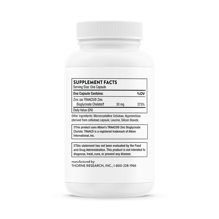 Thorne Zinc Bisglycinate 30 mg Supplement Facts and Ingredients