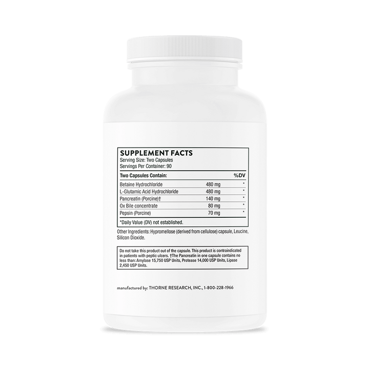 Supplement Facts of Thorne Advanced Digestive Enzymes - 180 count 
