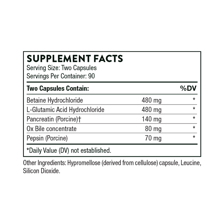 Thorne Advanced Digestive Enzymes - 180 count Supplement Facts