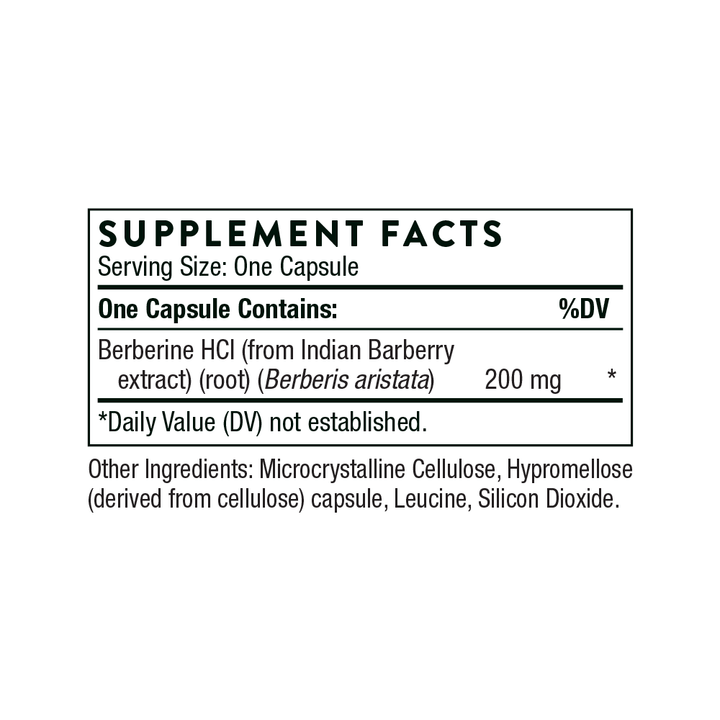 supplement facts of Thorne Berberine - 200 mg (formerly Berbercap)