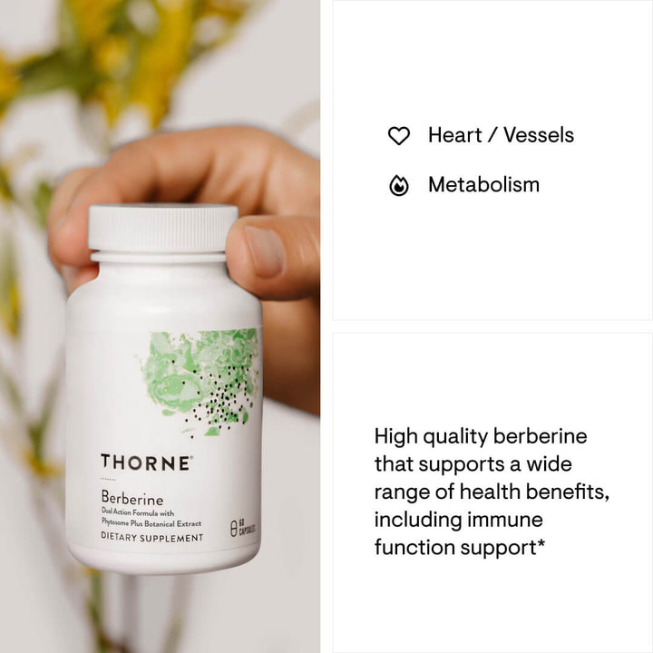 Thorne Berberine supports a wide range health benefits, including immune function support.