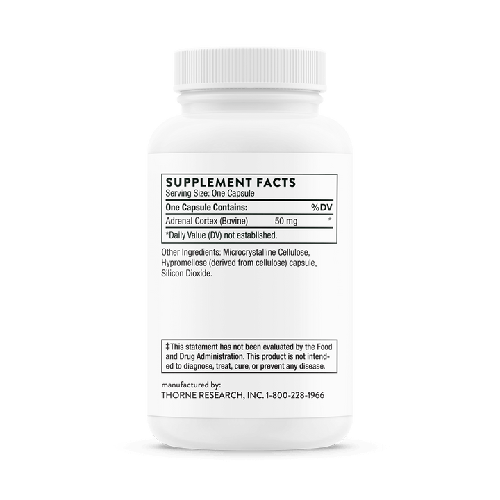 Thorne Adrenal Cortex Supplement Facts Back Bottle