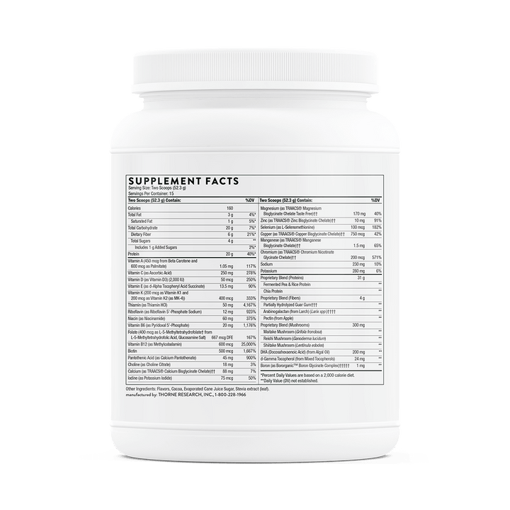 Thorne VeganPro Complex® - Chocolate Supplement Facts