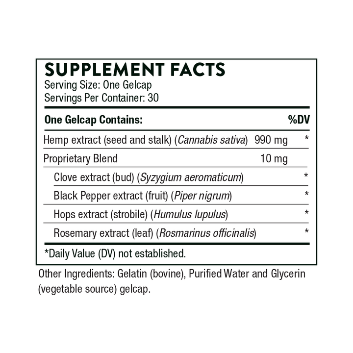 Thorne Hemp Oil + Supplement Facts