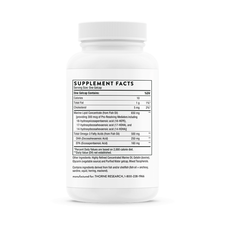 Supplement Facts of Thorne Pro-Resolving Mediators and ingredients 