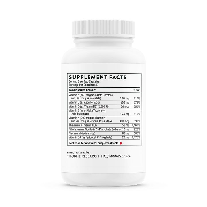 Supplement Facts Of Thorne Basic Nutrients 2/Day Bottle