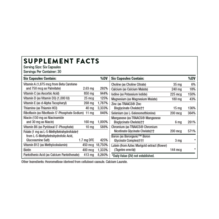 Thorne Women's Multi 50+ Supplement Facts
