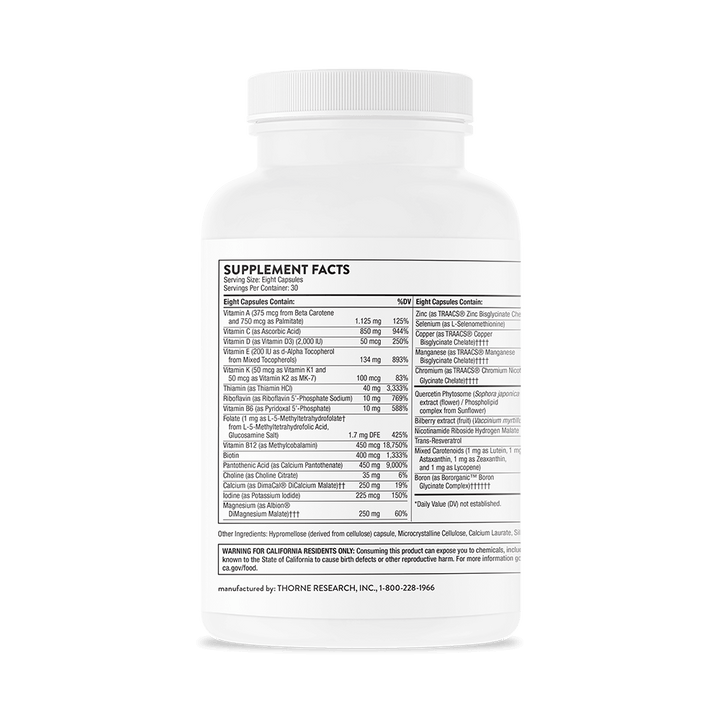Detailed Supplement Facts Of Thorne Advanced Nutrients